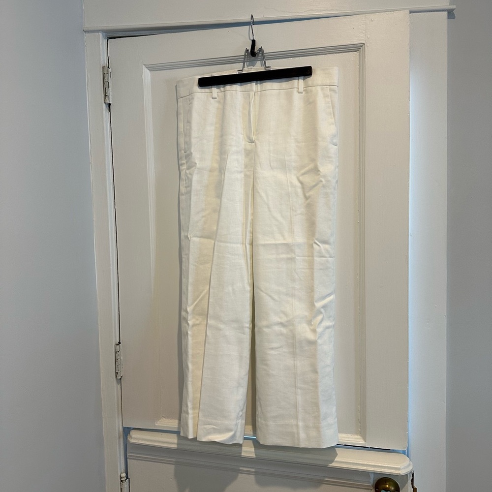 J. Crew White Lined Linen Cropped Pants